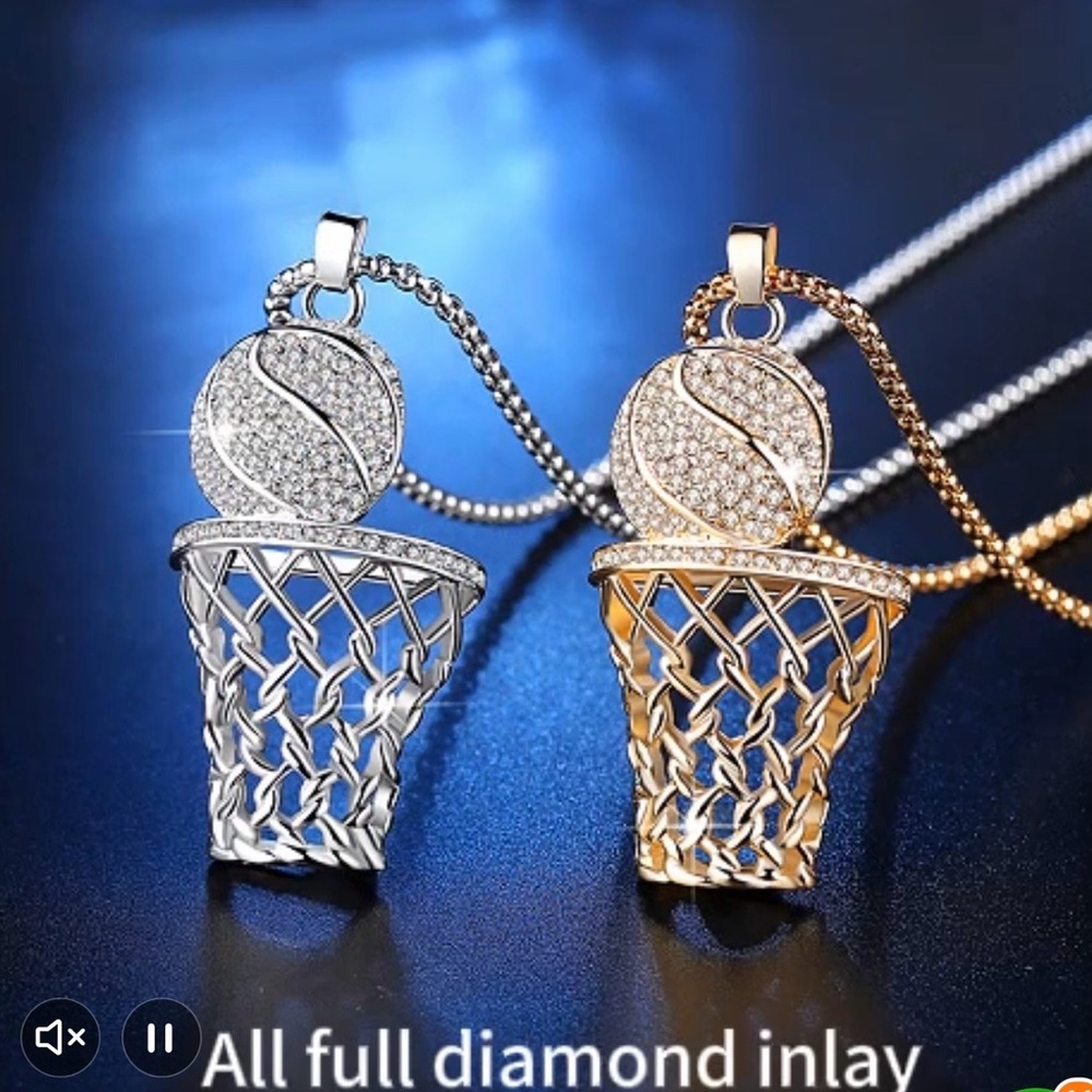 Gold or Silver Basketball Hoop Pendant - Picture 16 of 16